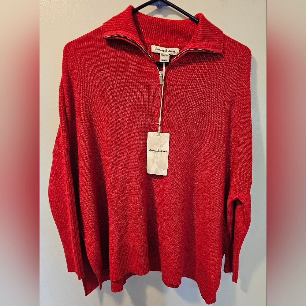 Tommy Bahama Shimmer Bonita Sweater Poncho Shimmer Red 1/2Zip Long Sleeve XXS/XS